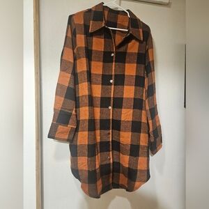 Plaid Button-Up Shirt - Orange and Black